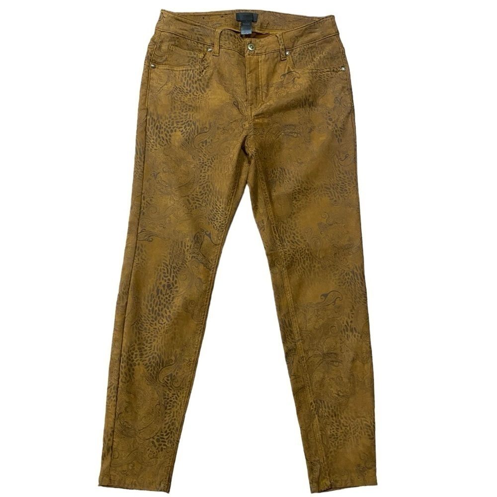 ERIC Brown Leopard Faux Velvet Paisley Skinny Pants Size 8
